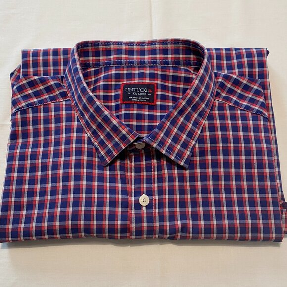 UNTUCKit Men’s Performance Button-down shirt, Blue Red White Check Plaid, 2XL - Picture 1 of 16